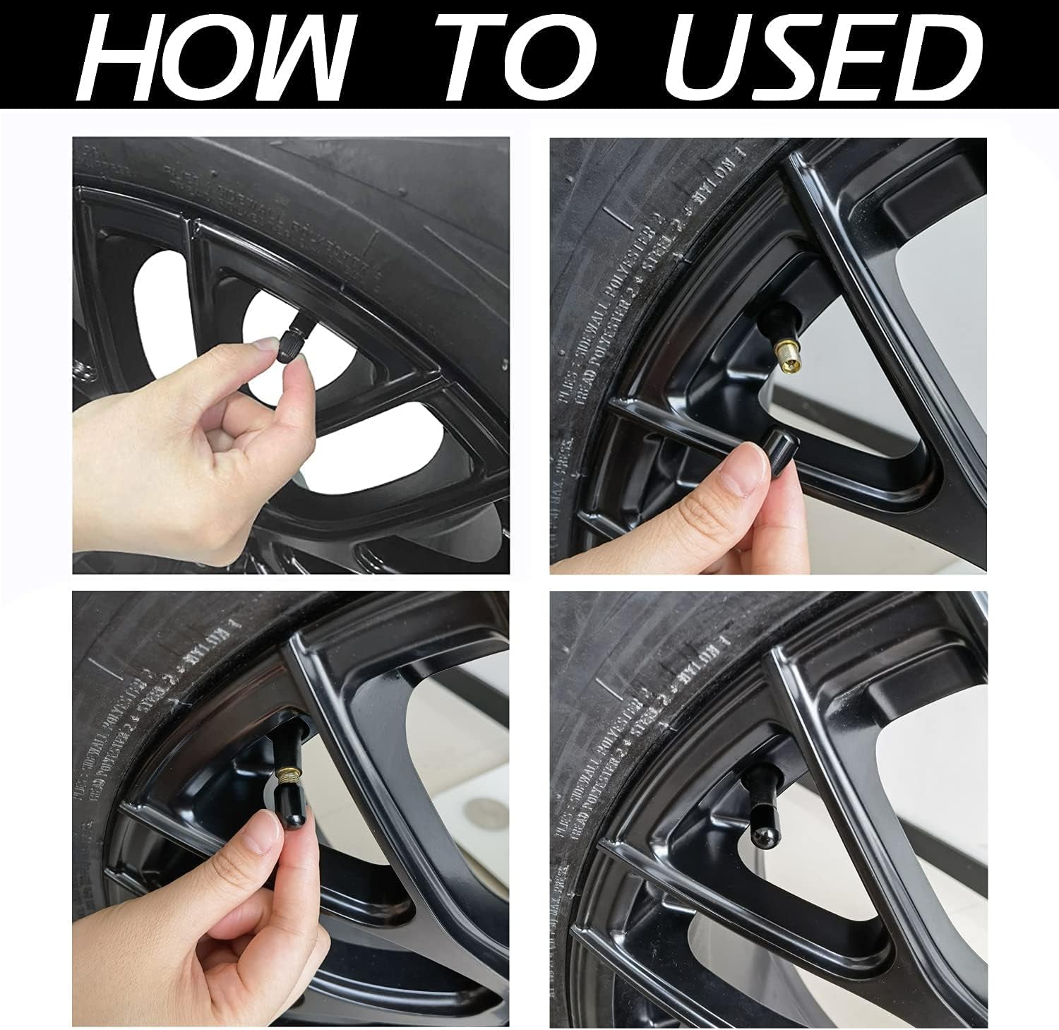 4PCS Car Tire Valve Stem Caps, Air Caps Cover, Universal for Cars, Suvs, Bike, Trucks and Motorcycles, Car Wheel & Tire Exterior Accessories-Black